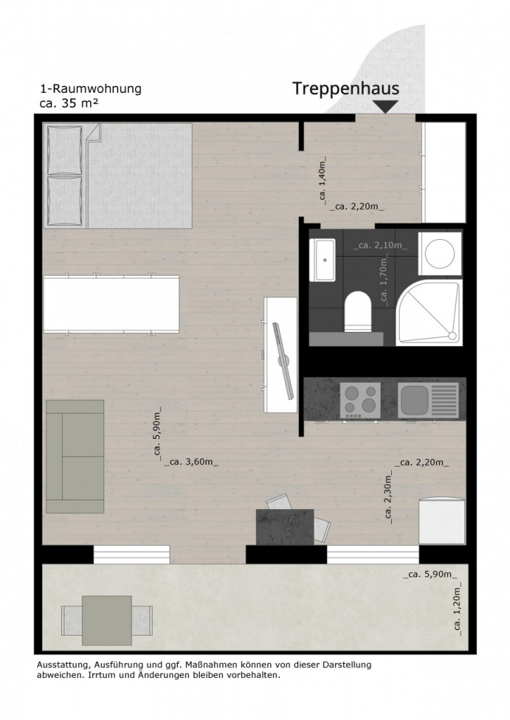 Bild 1 : Möblierte 1-Raumwohnung mit Küche